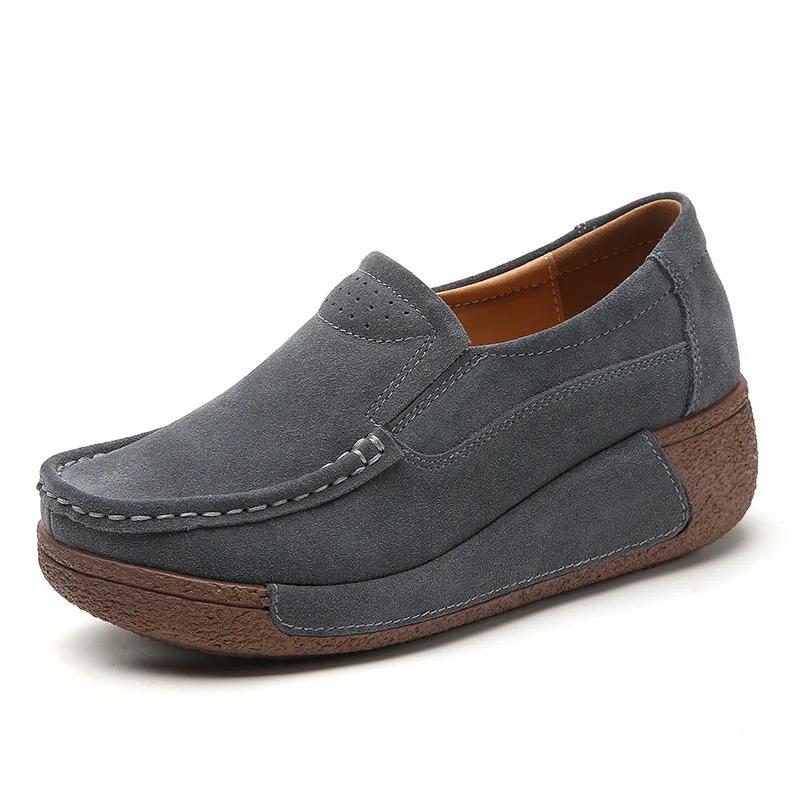 Women Genuine Leather Shoes Platform Flats Loafers Slip On Korean Plus Size 42 Female Vulcanized Shoes Casual Comfort Mom Shoes