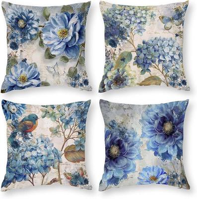 Kurzflor Blumen Kissenbezug Blau Dekokissenbezug Blumenfarm Kissenbezug Heim Sofa Dekoration