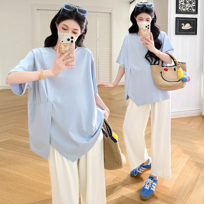 

2026 Trendy Plus Size Maternity T-Shirt - Spring/Summer Short Sleeve Drawstring Top for Moms Going Out 4XL