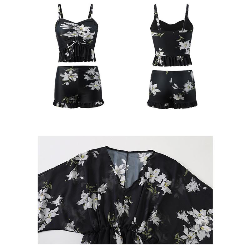 Summer Sexy Swimwear Women 3 Piece Set Vintage Print Elegant Swimsuits Fashion Sweet Hipster Y2k Floral Drape Irregular Bikinis