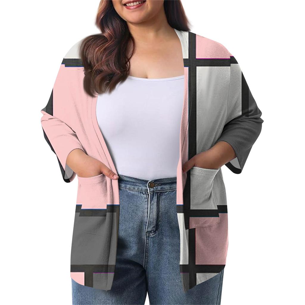 Damernas höst- och vintermode avslappnad enfärgad 3/4-ärm mellång koftjacka