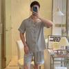 Men's Ice Silk Luxury Shorts & Short Sleeve Set - Korean Style for Teen Boys