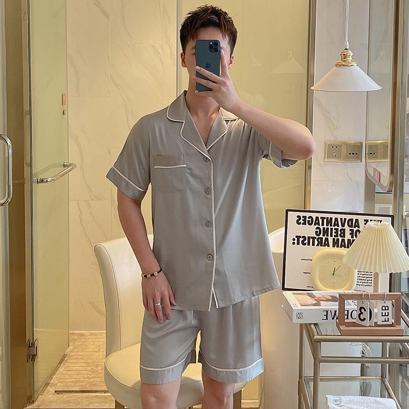 Men's Ice Silk Luxury Shorts & Short Sleeve Set - Korean Style for Teen Boys