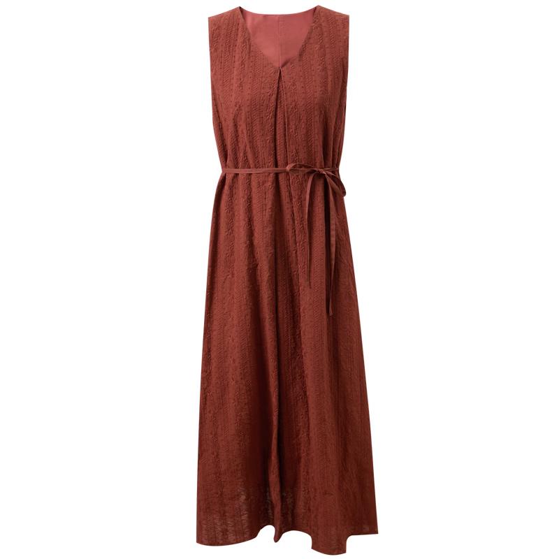 

Sancai Embroidered Cotton V-Neck A-Line Long Dress L