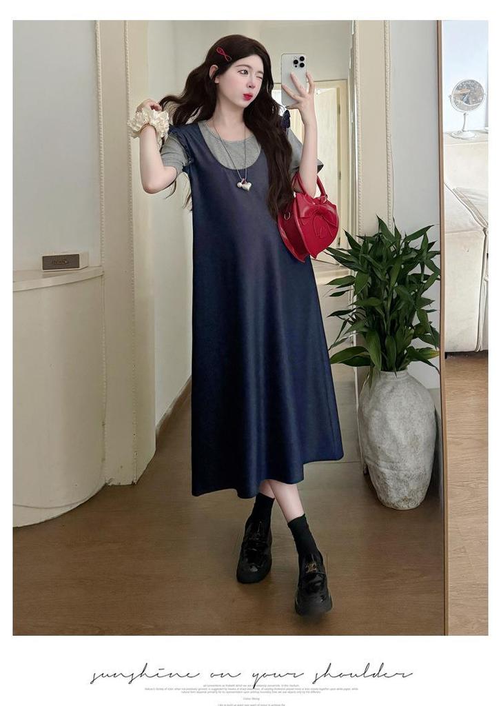 Stylish Tencel Denim Skirt for Pregnant Women - Ultra-Thin, Cool, Loose Fit, Fake Two-Piece, Plus Size