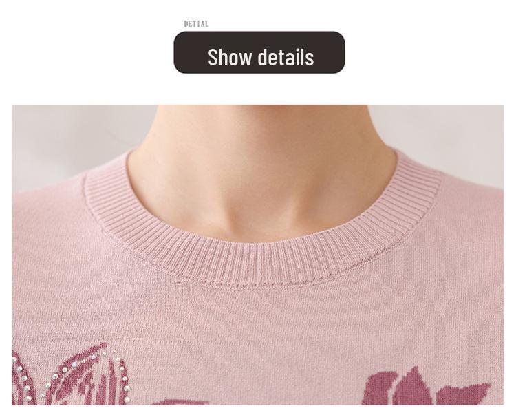 Summer Style Ice Silk Short-Sleeved T-Shirt & Knit Cardigan for Middle-Aged and Elderly Women