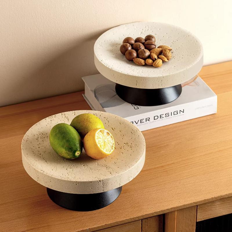 Yellow Stone Fruit Plate High-legged Tray Fruit Plate Desktop Storage Container Dessert Plate Cake Tray Resin Handicrafts