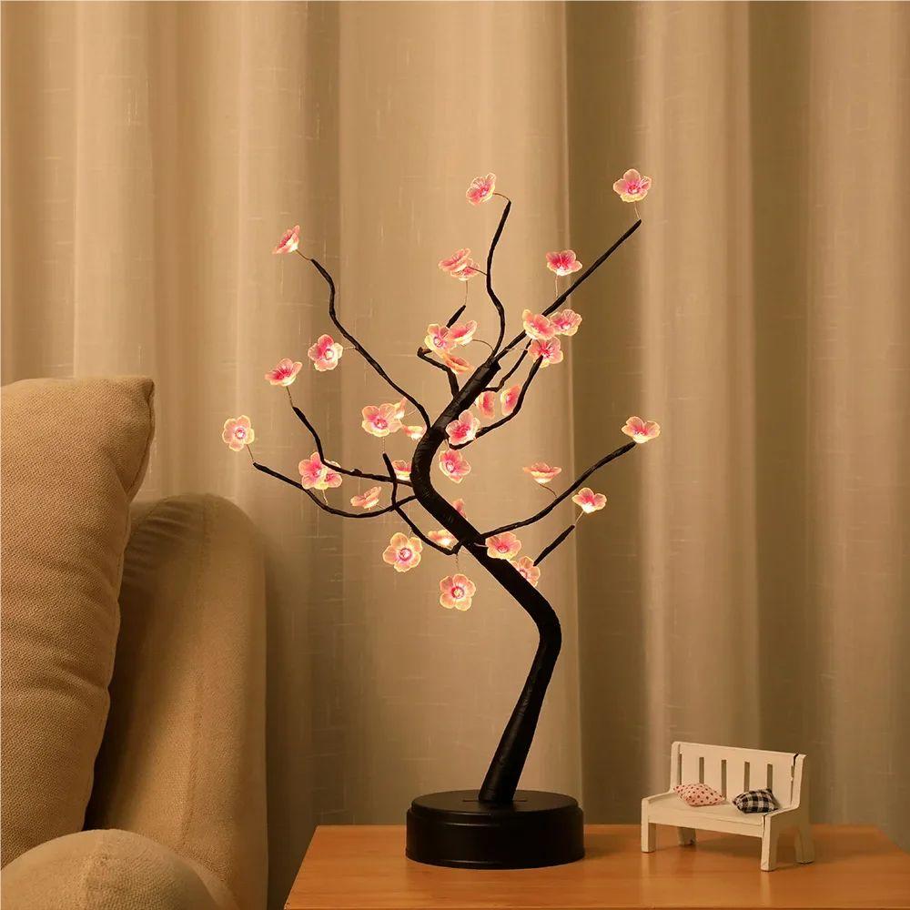 1PC LED Artificial Cherry Tree Bonsai Night Light USB/Battery Powered Table Lamp Touch Switch Fairy Light For Wedding Home Decor