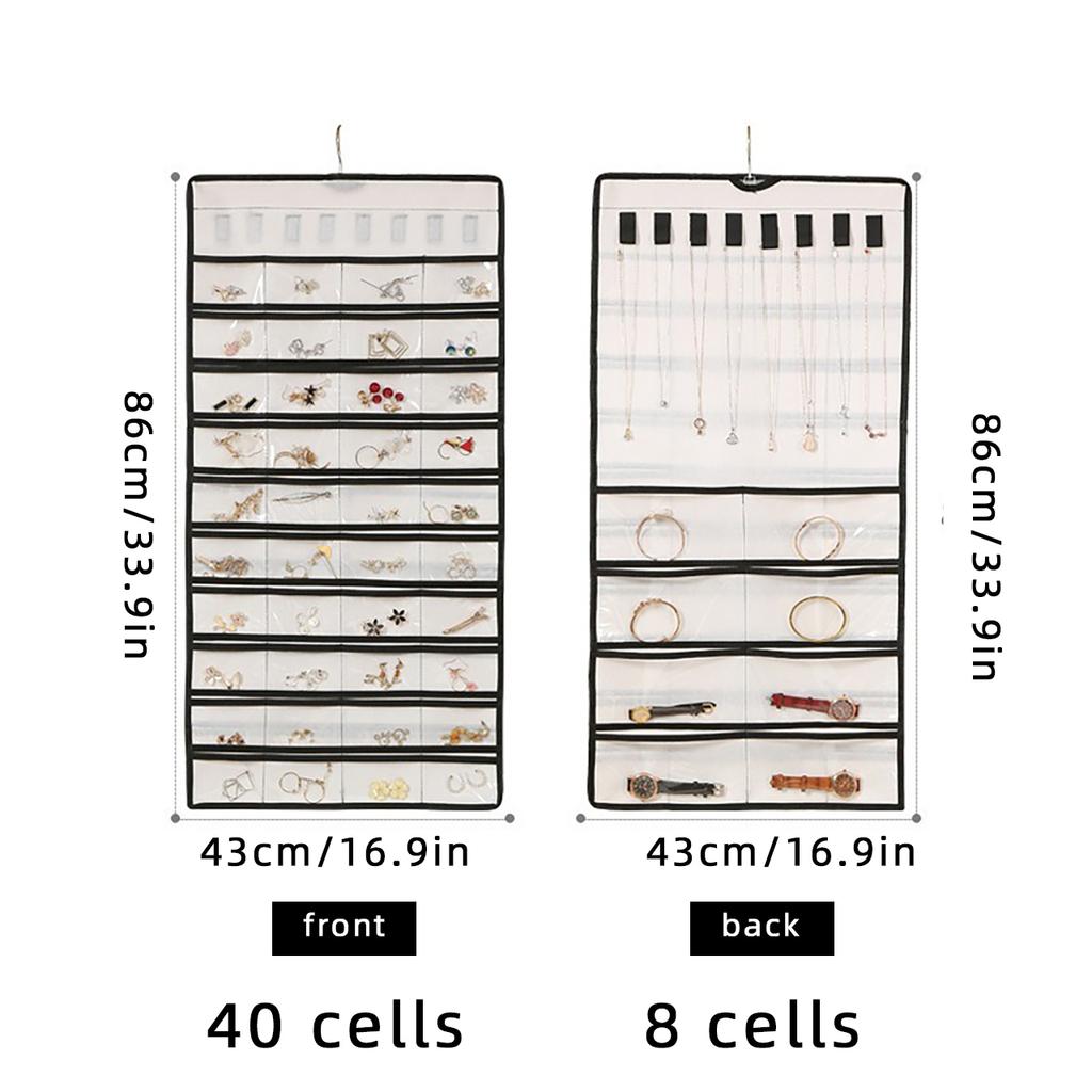 80/48 Pocket Hanging Jewelry Organizer Bag Double-Sided Earrings Necklaces Rings Closet Holder Jewelry Display Hanger Rack