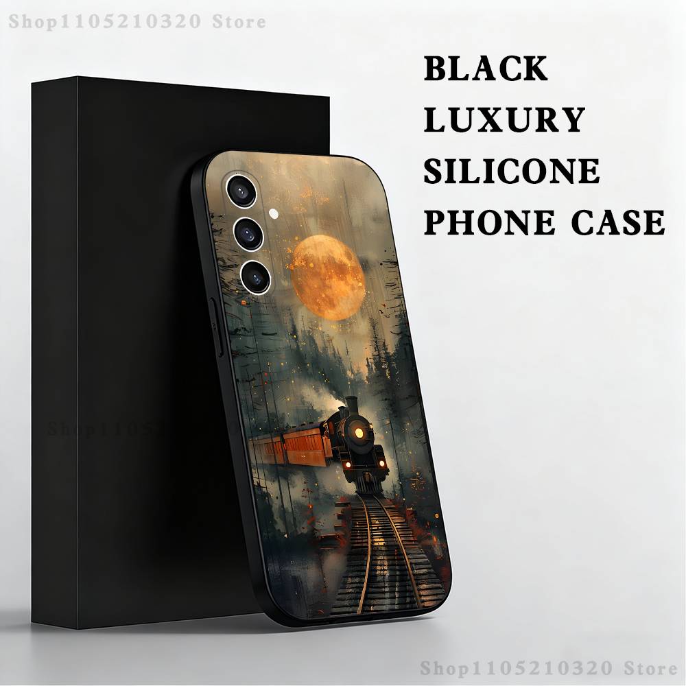 Classic Steam Train Railway Phone Case For Samsung S25,S24,S21,S22,S23,S30,Ultra,S20,Plus,Fe,Lite,Note,10 Black Soft Shell