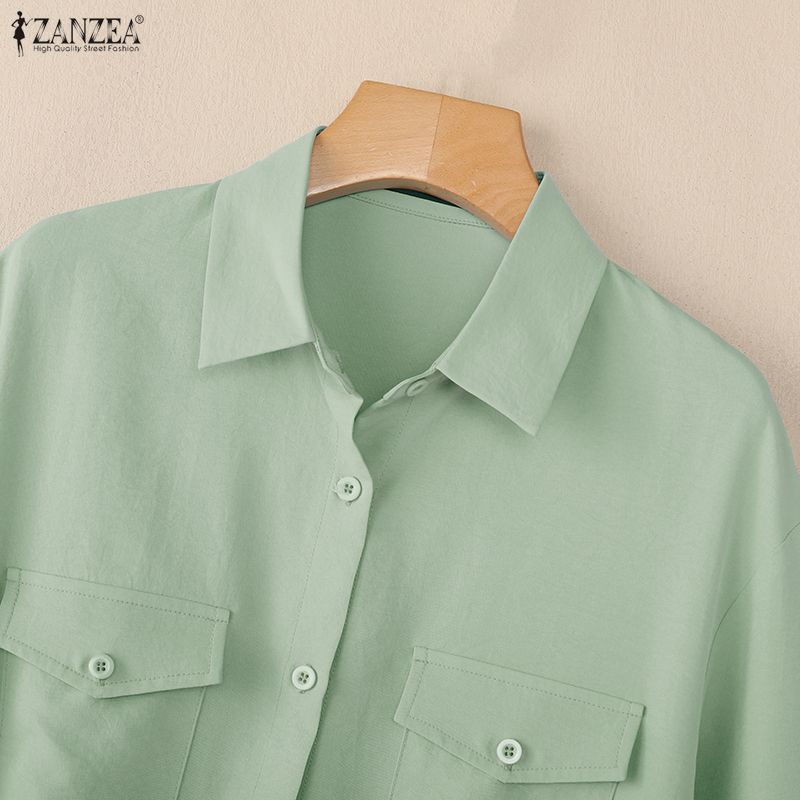 ZANZEA Lässige Bluse mit Umlegekragen und langen Ärmeln für Damen