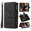 For iPhone 15 Zipper Wallet Case with 15 Card Slots and Strap Leather Phone Cover