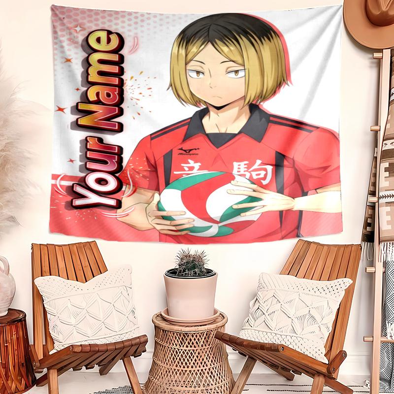 Kenma Kozume Tapestry with Custom Name Wall Hanging Room Background Cloth Home Decor Beach Mat Yoga Mat Sofa Bed Sheet