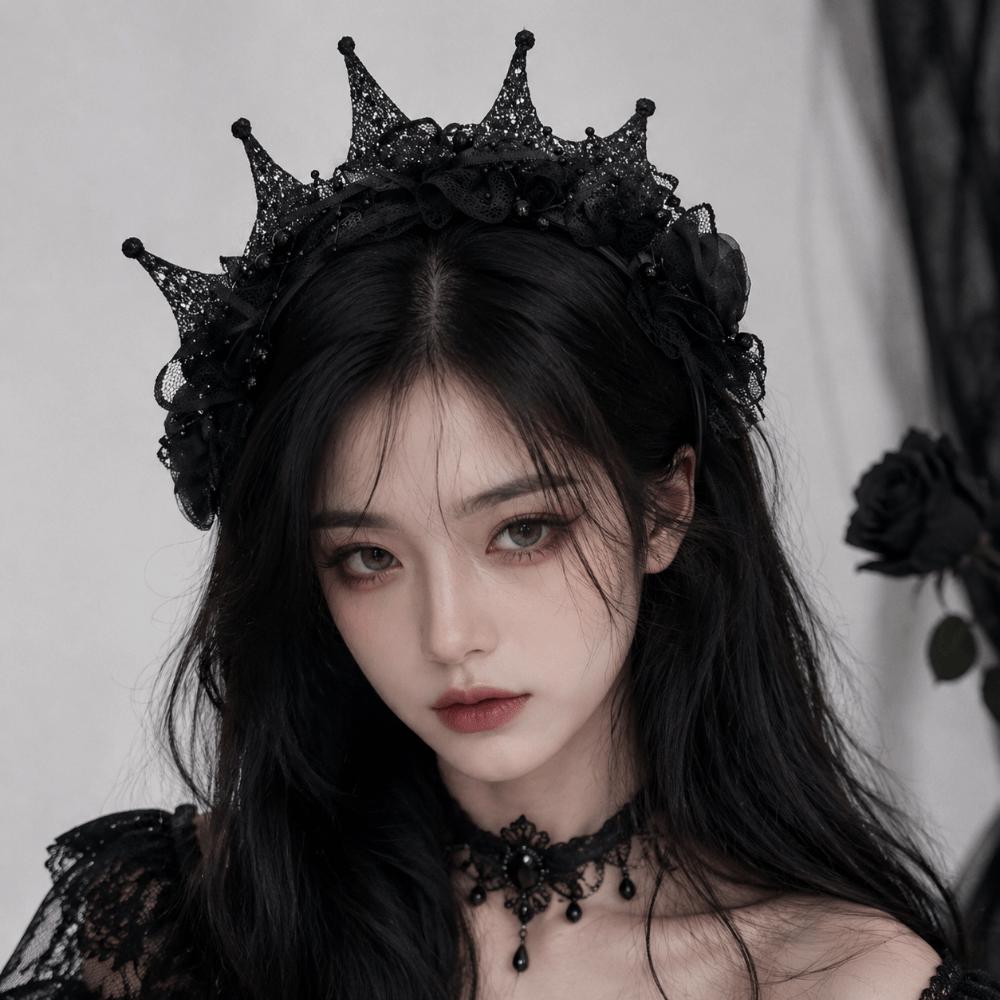 Gothic Black Rose Lace Crown Dark Style Halloween Hair Hoop Halloween Cosplay