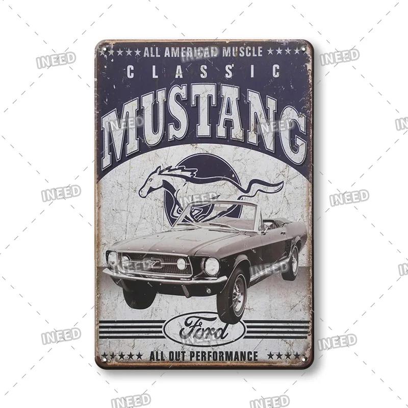 Retro Ford Mustang Metal Tin Sign Vintage Car Brand Wall Stickers Garage Decoration Man Cave House Wall Sign 8x12 Inch