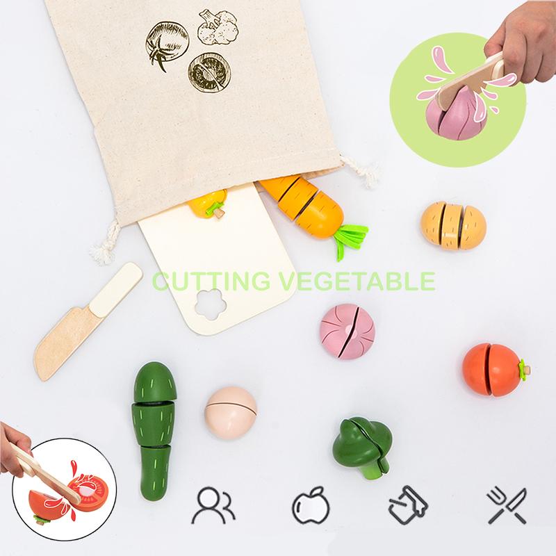 Wooden Simulation Kitchen Pretend Toy Classic Game Montessori Educational Toy for Children Kids Gift Cutting Fruit Vegetable