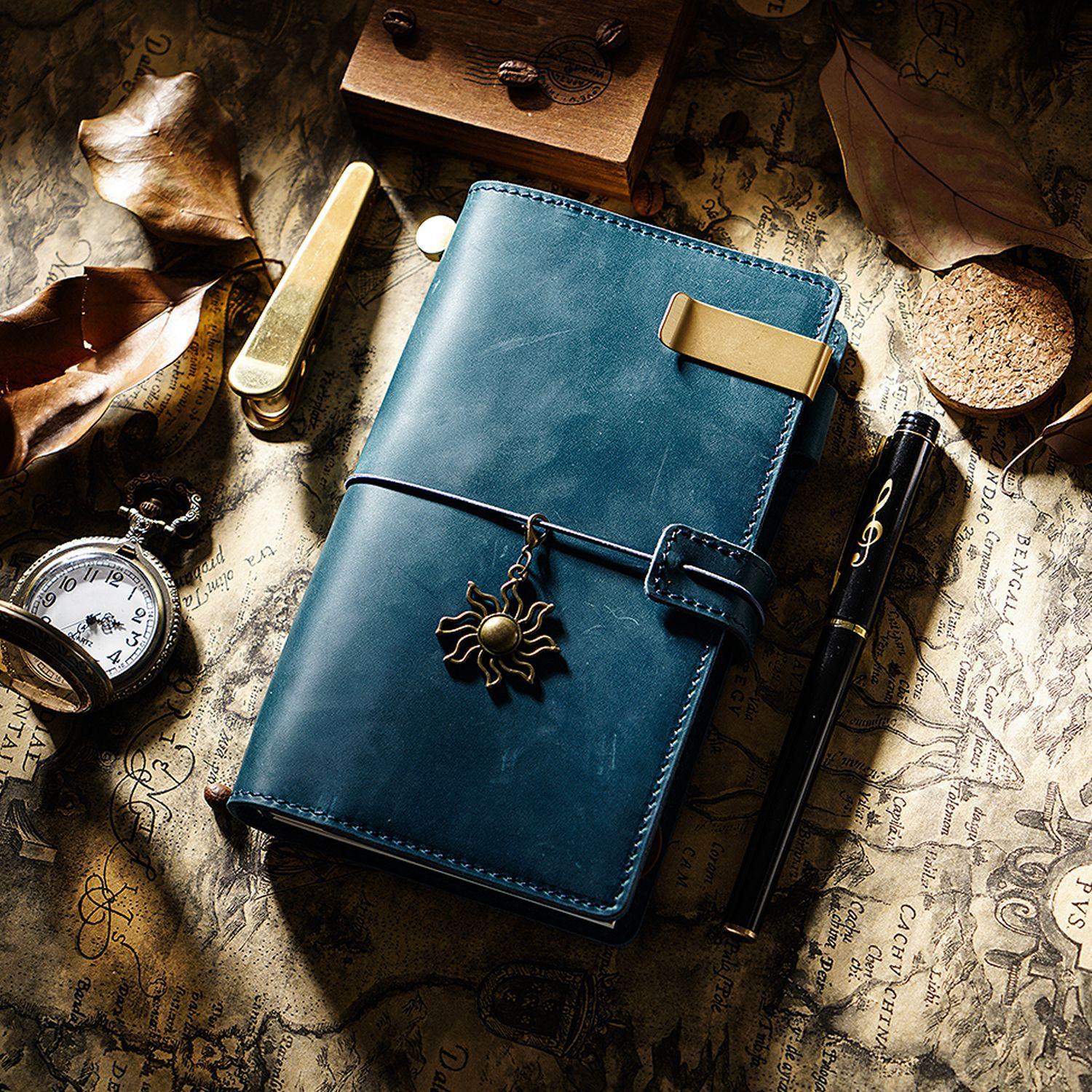 Factory Fast Drop Shipping Real Genuine Leather Book Cover Notebook Note Book Crazy Horse Leather Handmade Business Notebook синий