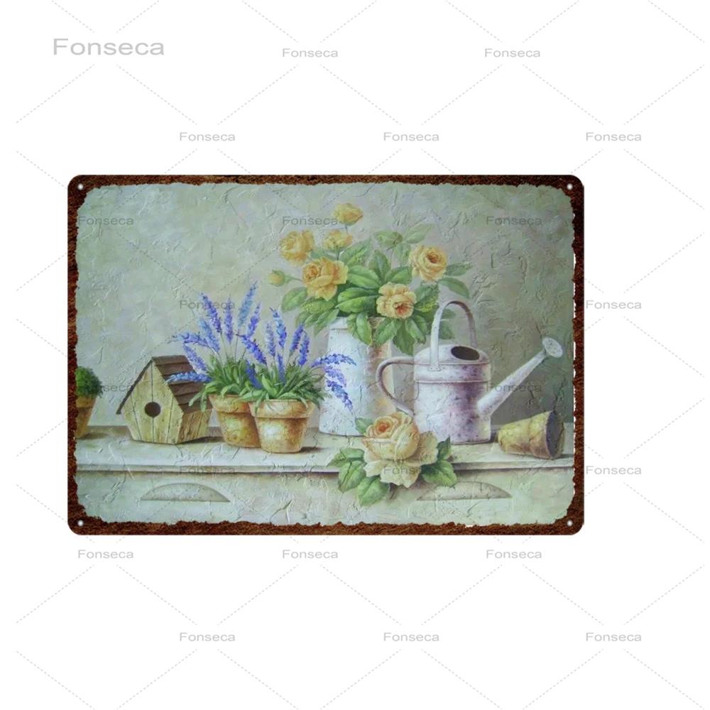 Vintage Flowers Metal Sign Garden Floral Retro Tin Plaques Home Decoration Wall Art Iron Painting 20X30Cm