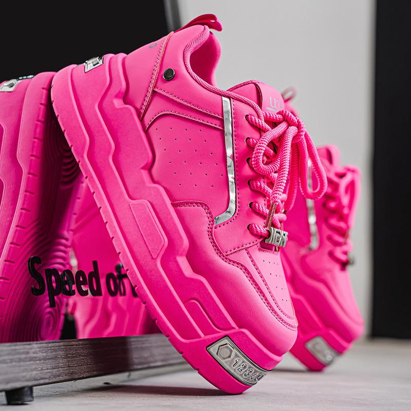 

2025 niche bread shoe design thick-soled heightening board shoes can be worn in all seasons, new high-end casual white shoes, trendy shoes 44 розовый