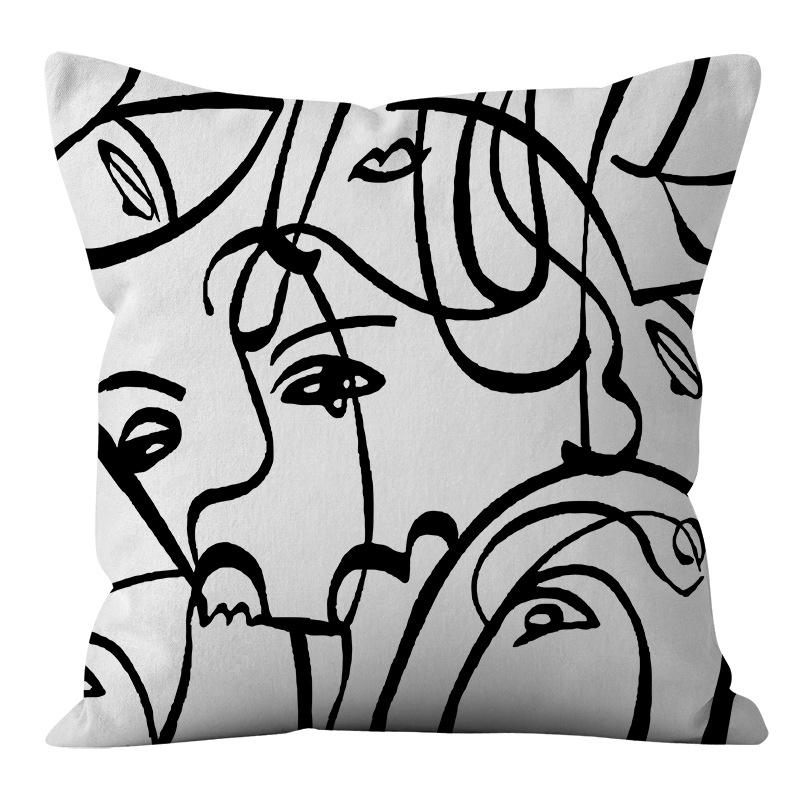Nordic Ins Style Simple and Light Luxury Lines Black and White Plaid Pillow Case Pillow Lunch Break Pillow Sofa Cushion