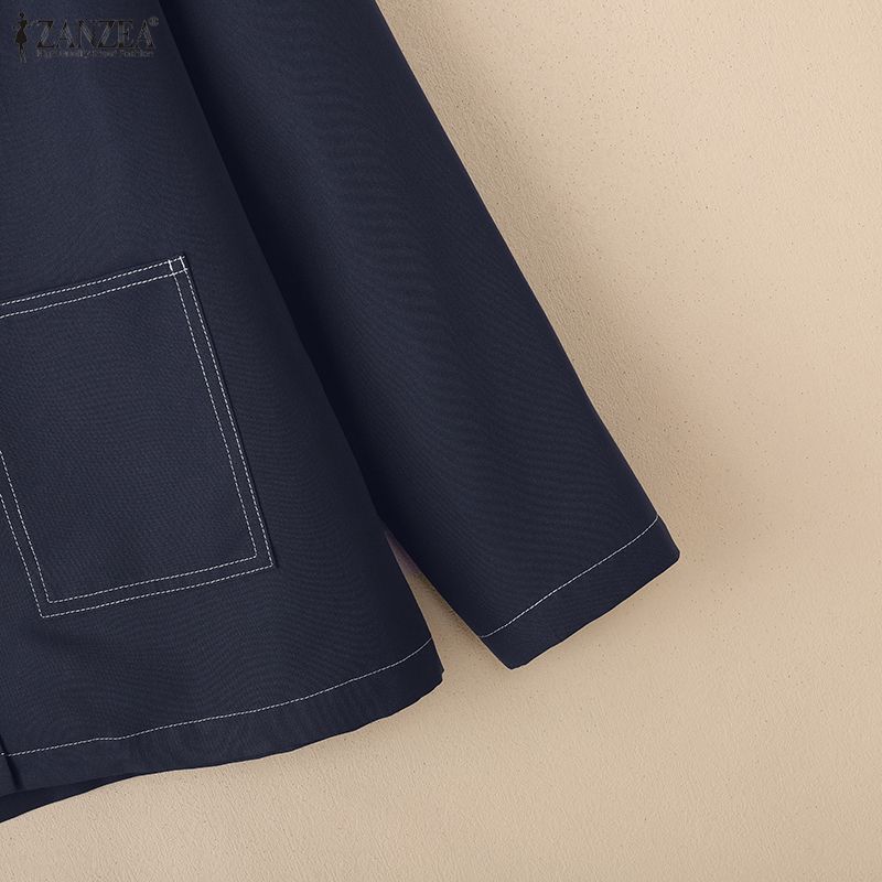 ZANZEA Women Casual Round Neck Solid Color Loose Long Sleeve Blouse