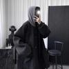 Herren Koreanischer Stil Schwarzer Wolliger Mittellanger Gefütterter Kapuzenmantel - Winter Verdickt, Lockere Passform