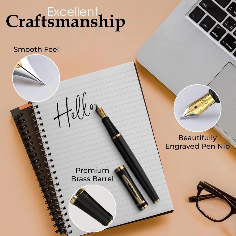 Wordsworth & Black Fountain Pen Set, Medium Point, 6 Ink Cartridges and Ink Refill Converter, Gift Case, Journaling, Calligraphy, Smooth Writing Pen [