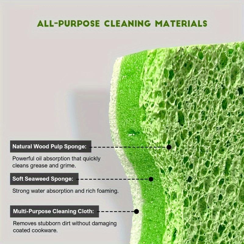 Wood Pulp Cotton Dishwashing Sponge Block Clean Degreasing Magic Rub, Non-Scratch Scrub Sponge with Double-Side Design