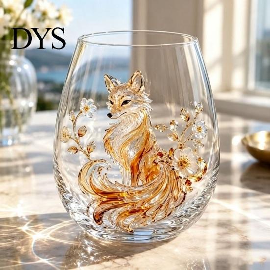 Luxuriöses Dekorative Glas 3D Tier Stielloses Weinglas, Meeresinspirierte Details Elegantes Klares Haus Getränkeglas, Langlebig für Küche Und Strand Getränke