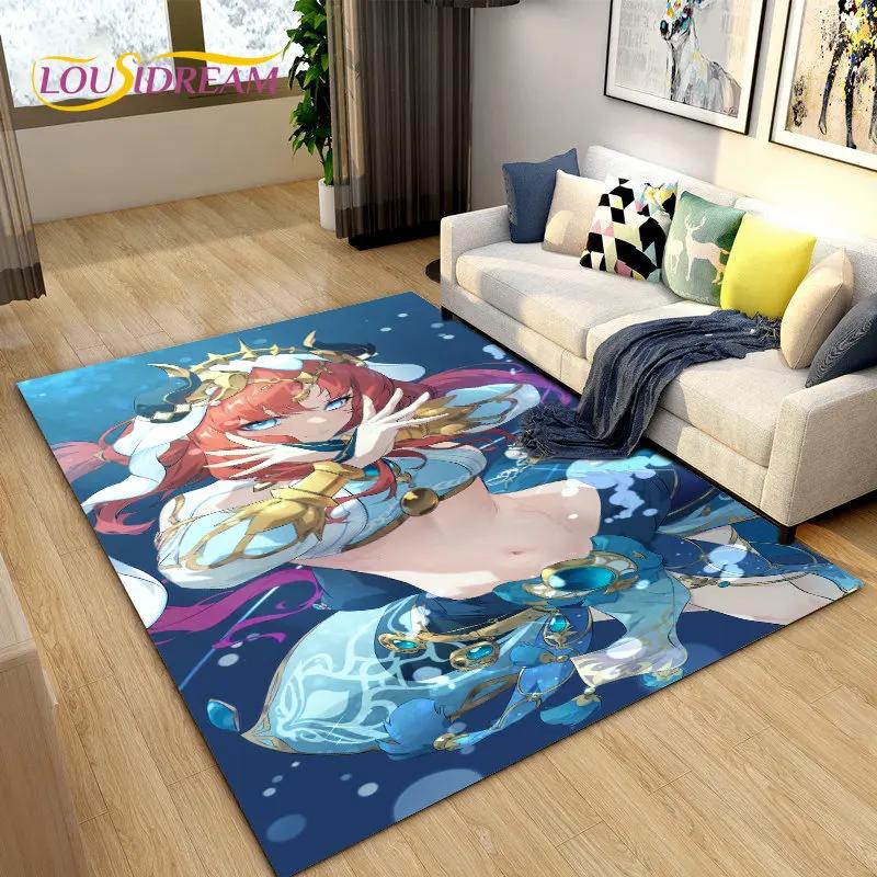 Cartoon Game Gamer Genshin Impact  Area Rug,Carpet Rug for Living Room Bedroom Sofa Doormat Decoration, Kids Non-slip Floor Mat