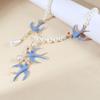 Beads Blue Enamel Swallow Necklace Bird Women's Jewelry Set Luxury Geometric Earrings  Evening