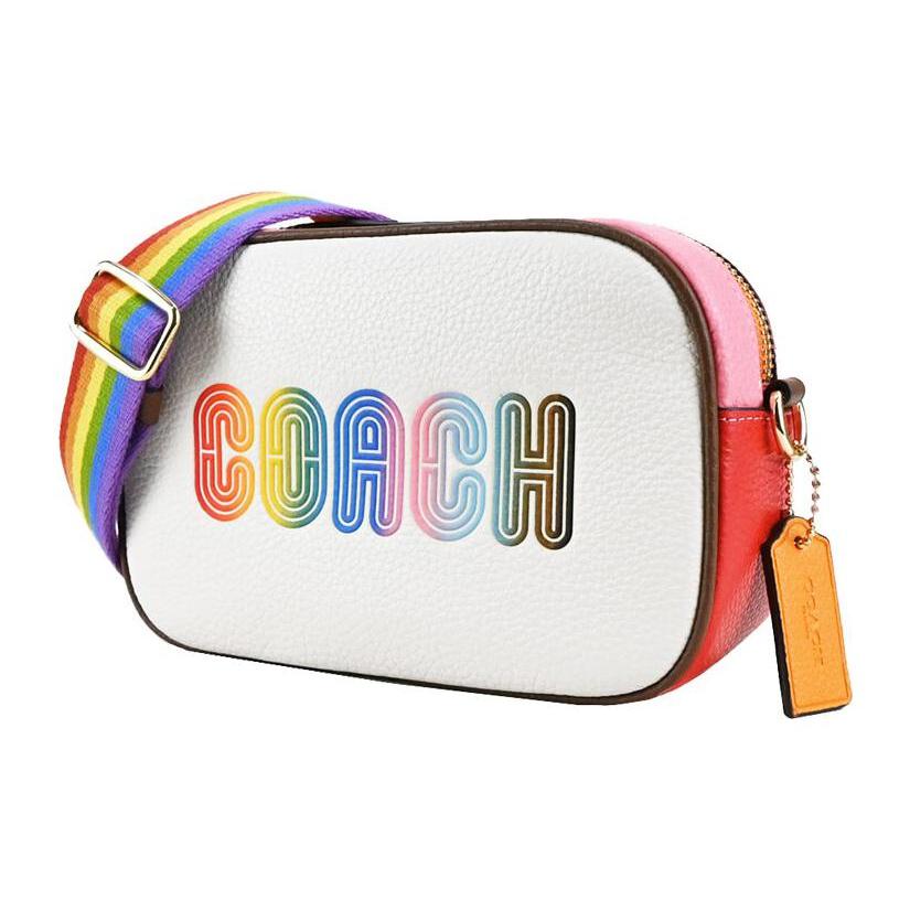 New COACH Jamie Pebbled Leather Camera Bag, Shoulder Bag, Crossbody Bag Small Women's White & Rainbow C9939-IMCAH