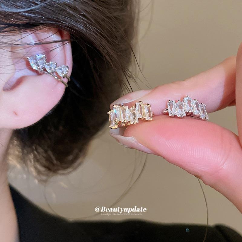 Korean ins zircon love ear clips women's no ear piercings fashion commuting versatile ear bone clips niche high-end earrings