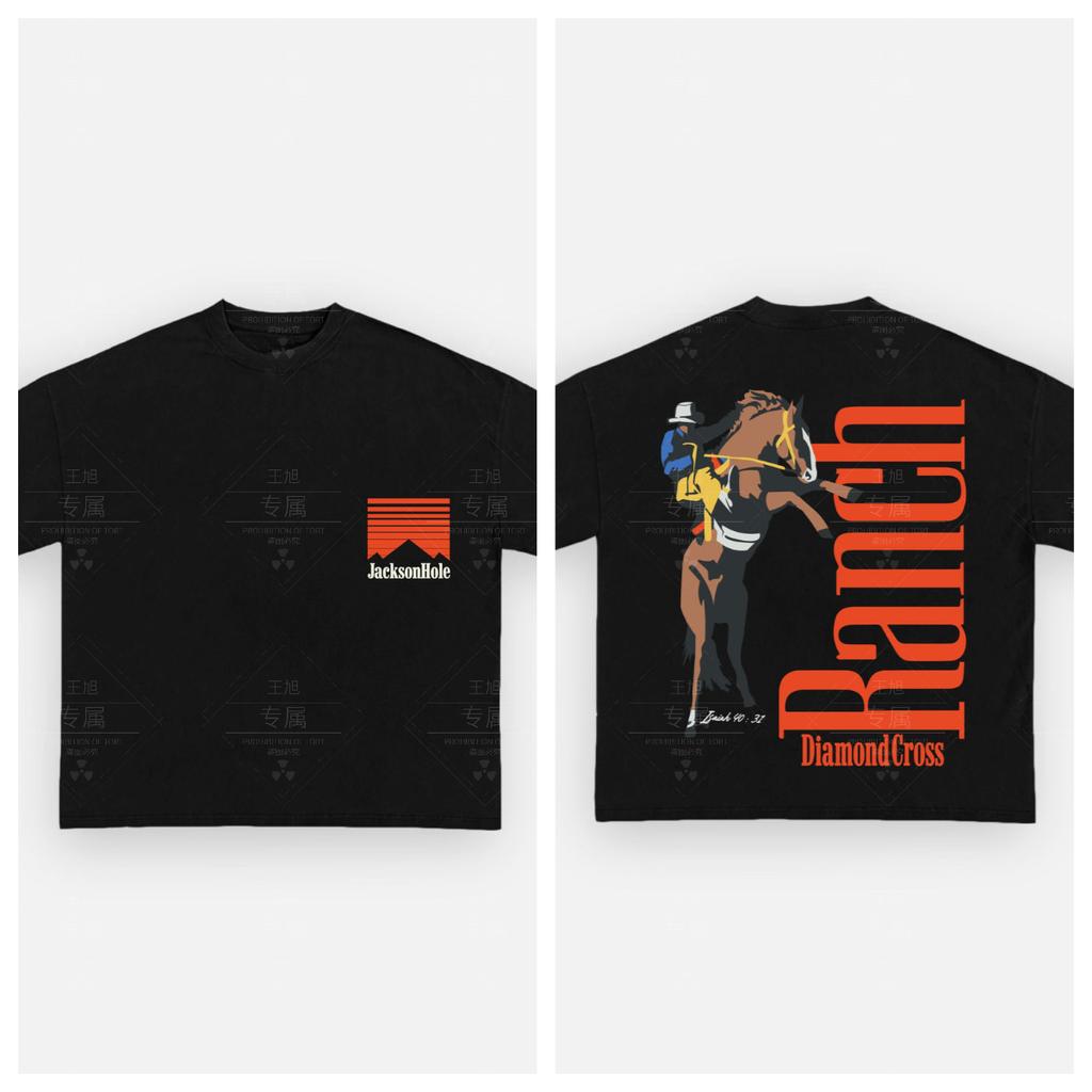 Diamond Cross Ranch Cotton T-shirt Unisex Men Women Summer Short Sleeve Fashion Top Casual Vintage Fashion Daily Vintage Tee