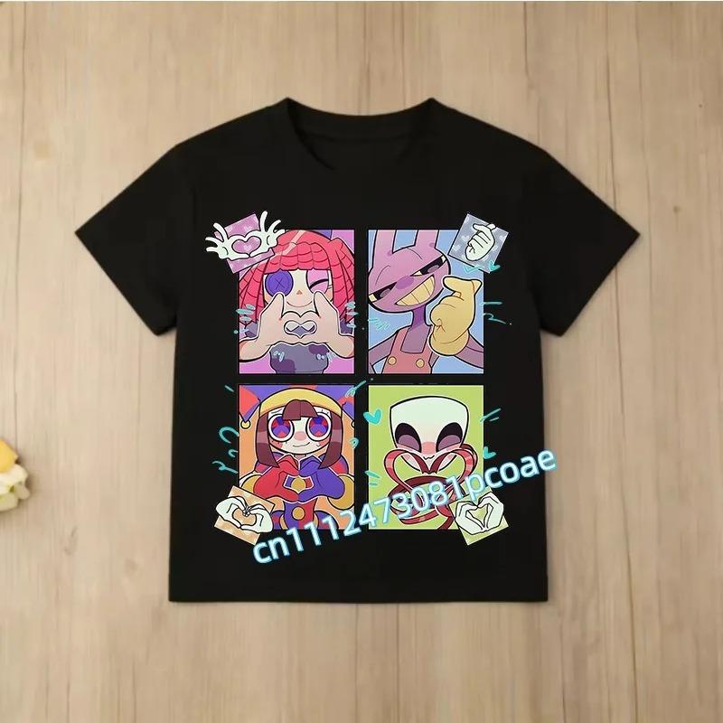 Children Short Sleeve T Shirts The Amazing Digital Circus Anime Cartoon Print Cotton Top Boys Girls Summer Casual Crew Neck Tees