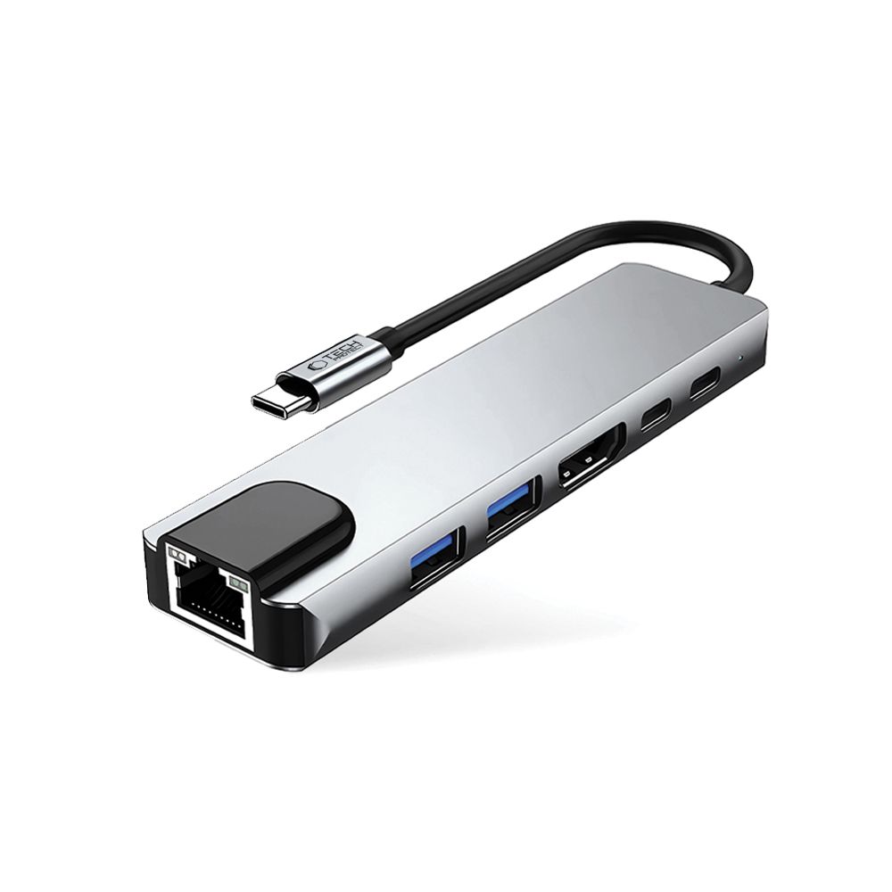 Tech-Protect Hb02 Hub Adapter 6In1 Type-C + Usb2.0 + Usb3.0 + Hdmi 4K 30Hz + Rj45 + Pd100W Space Grey