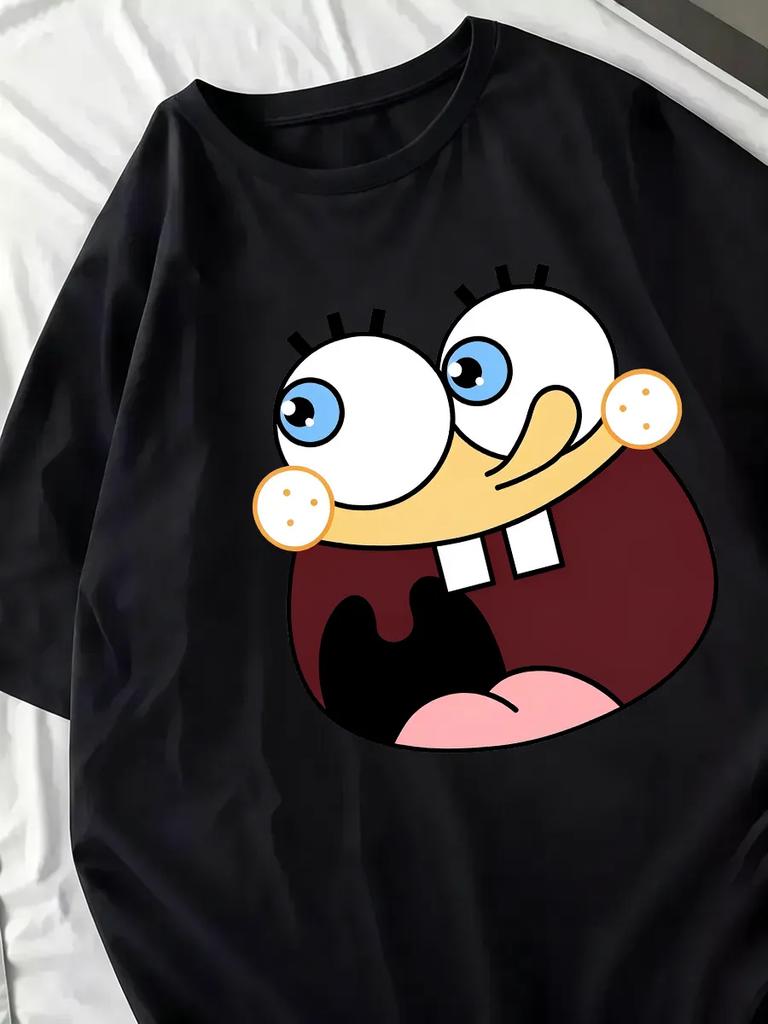 Black Oversized T-Shirt with SpongeBob Print