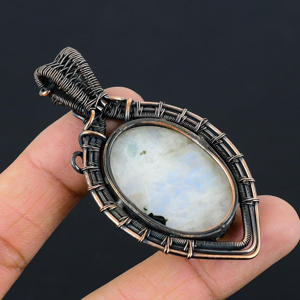 Moonstone Gemstone Pure Copper Wire Wrapped Beautiful Handmade Pendant Jewelry