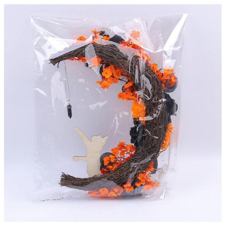 Orange Black Moon Cat Wreath Halloween Wreath Door Hanging Outdoor Courtyard Decoration Wreath Door Hanging Wholesale Atmosphere