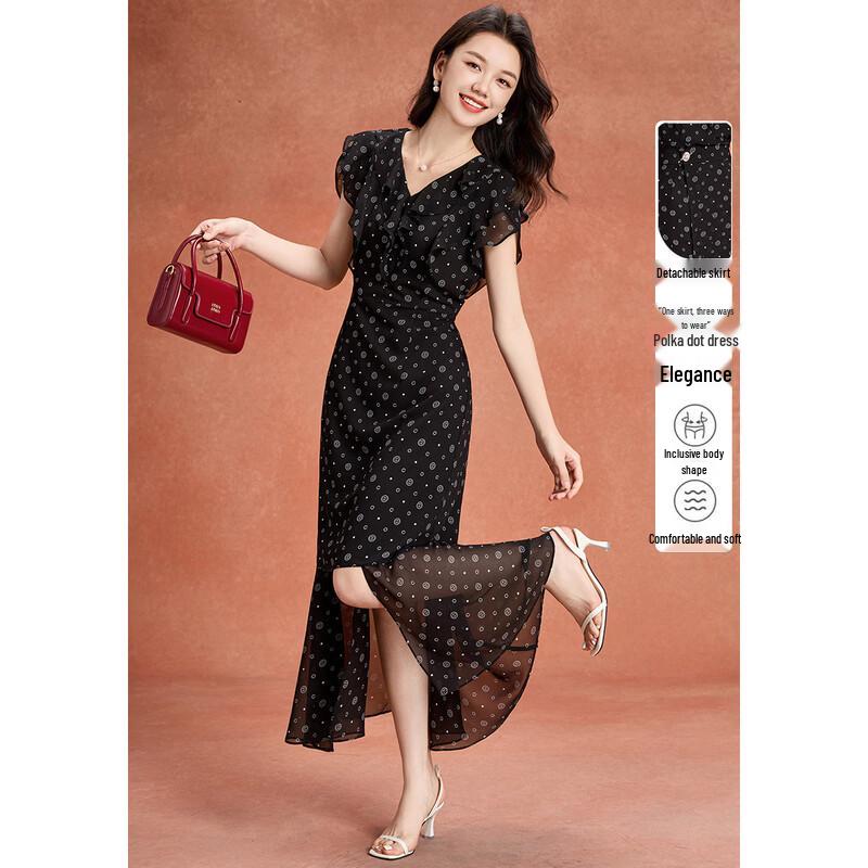 Melanie Versatile Polka Dot Mesh V-neck Fishtail Dress XL