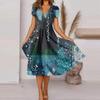 Women's Fashion And All-match Summer Temperament V-neck Printed Short-sleeved Dress