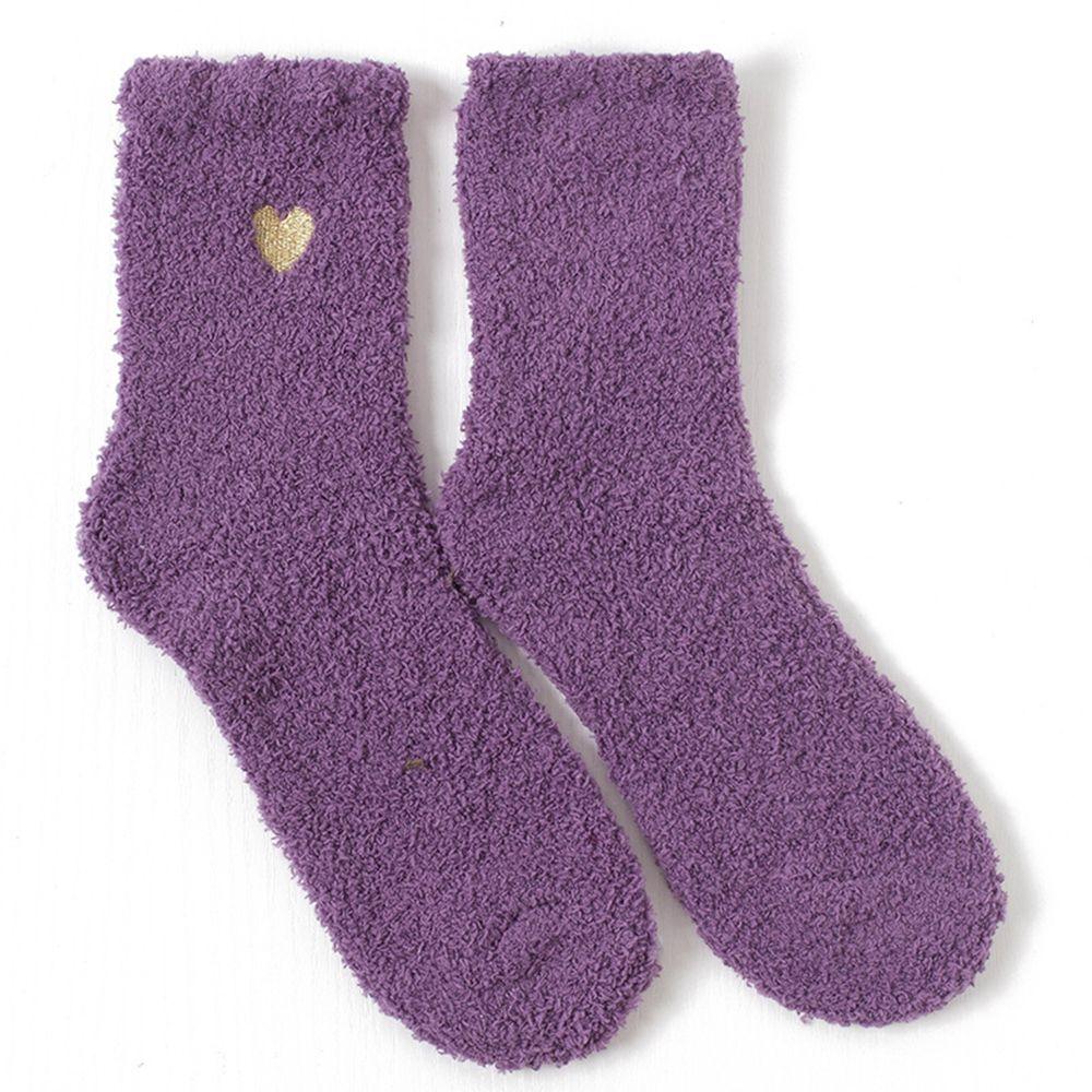 

Girls Simple Solid Color Sweet Mid-tube Socks Coral Fleece Socks Cute Floor Socks Female Hosiery фиолетовый