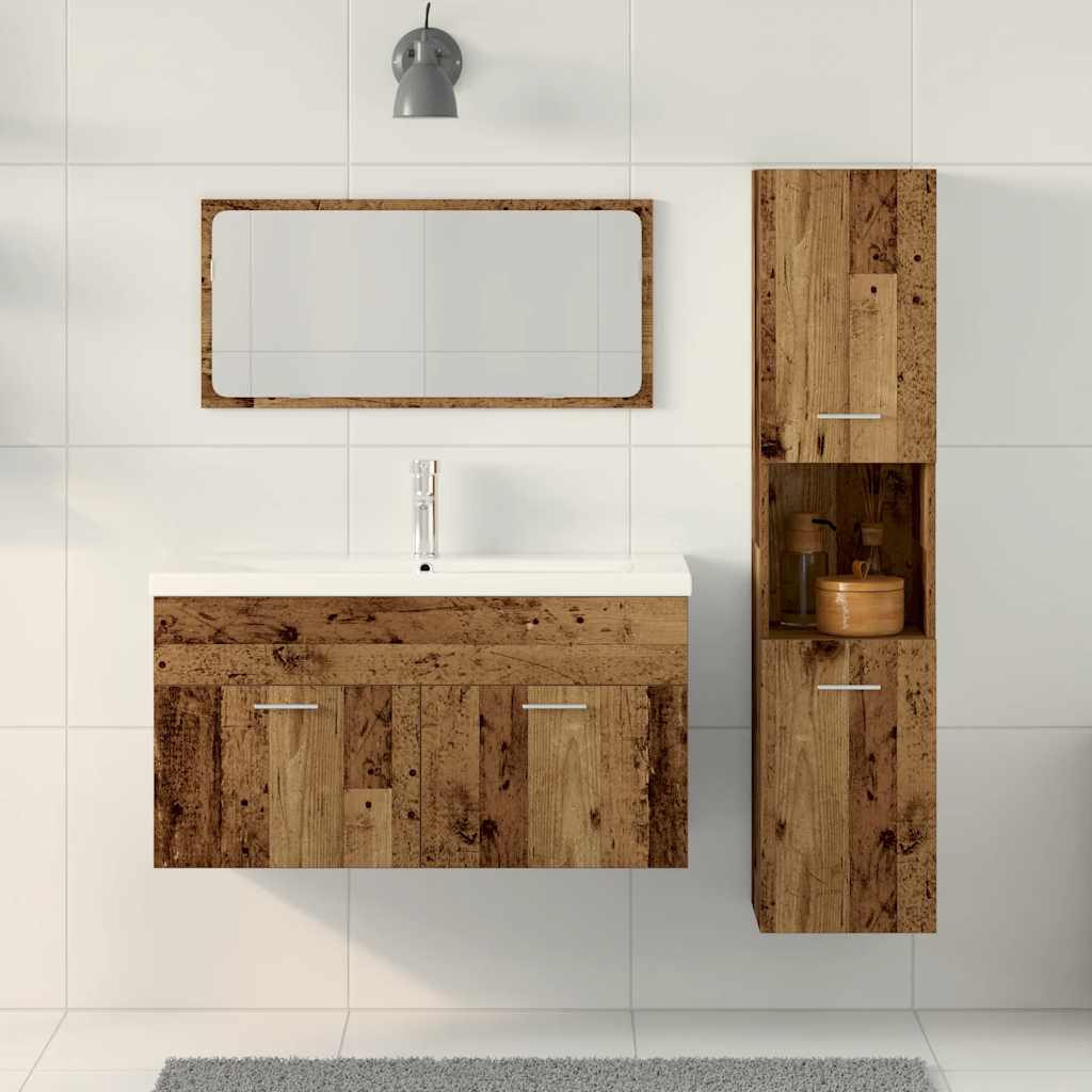 3 Piece Bathroom Furniture Set Rustic Wood Look Particleboard