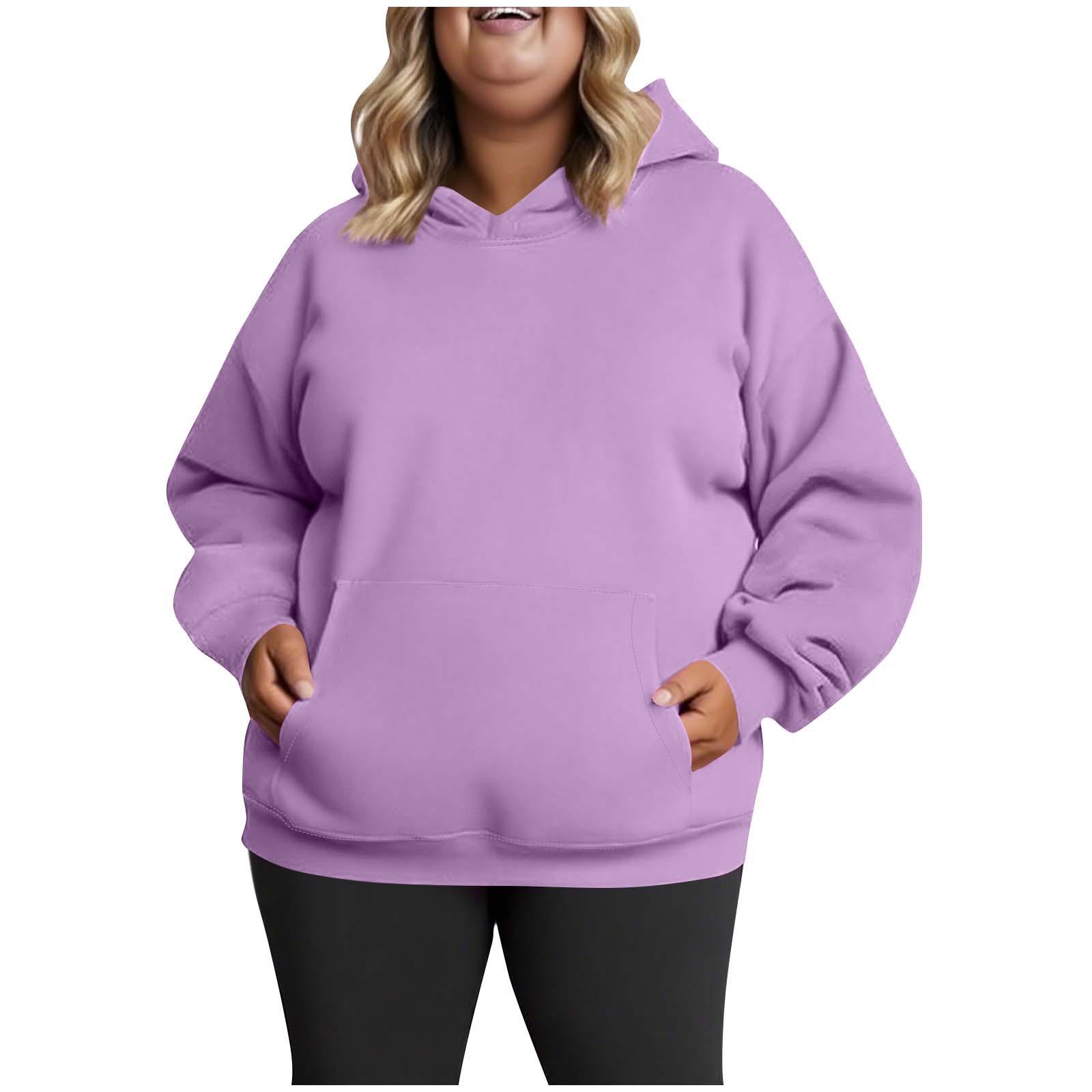 2025 Plus Size Women s Casual Solid Color Loose Pocket Hoodie 2XL