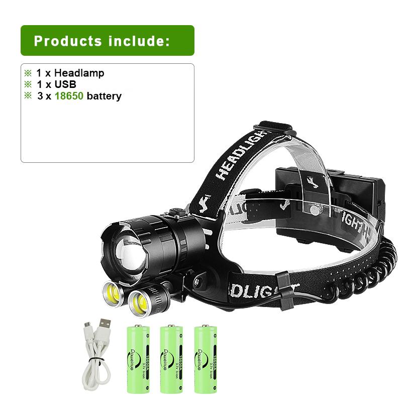 Super High Power XHP360 Headlamp Powerful Fishing COB Head Flashlight Super Bright Zoom LED Headlight USB Rechargeable Lantern
