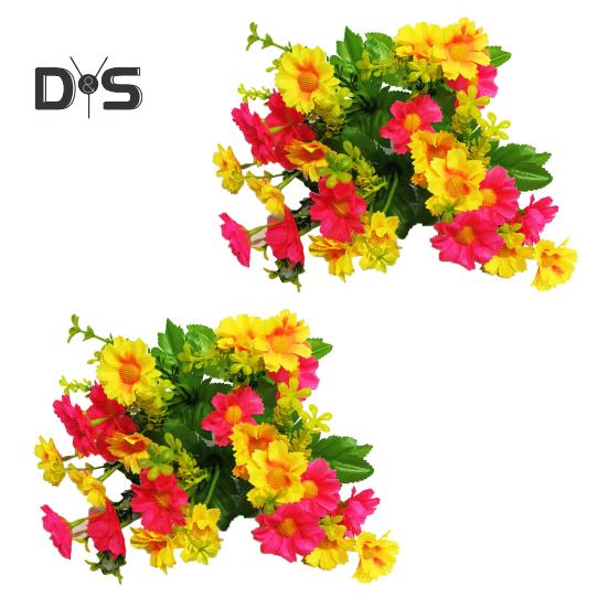 

2 шт. искусственных ромашек, букет, реалистичные искусственные цветы, кустарники, пластиковая зелень, всесезонные искусственные цветы для внутренней вазы, наружного сада, крыльца, оконного ящика 2pcs жёлтый/красный