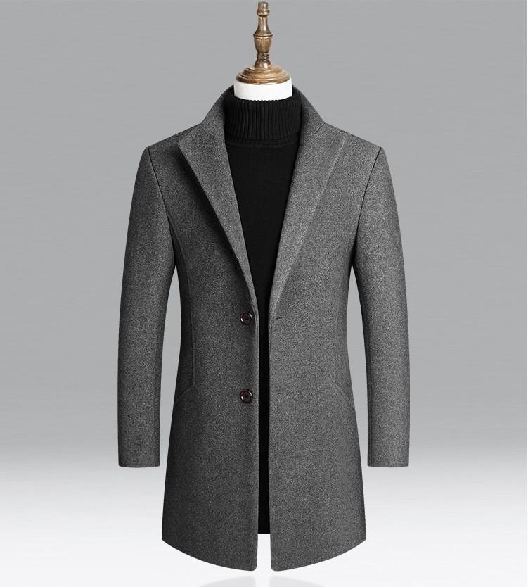 Мужской шерстяной ветрозащитный плащ средней длины - Плотная однотонная верхняя одежда XXXL