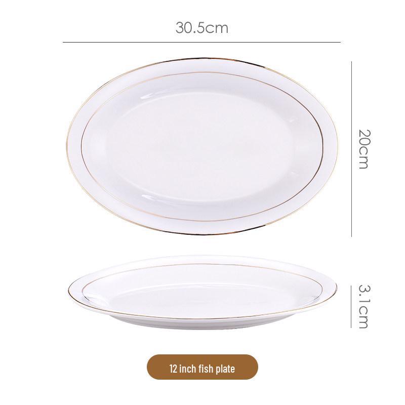 Gold-Rimmed Nordic Fish-Shaped Ceramic Plate for Steamed Fish - Large Household Dish