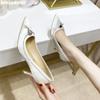 2025 Autumn New Rhinestone Chain High Heels Pointed Shallow 5Cm/7Cm Stiletto Heel Shoes White Wedding Shoes Slip On Bridal Shoes