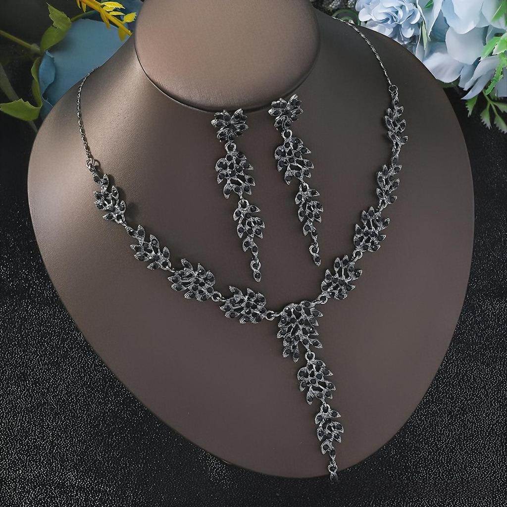 2025 Rhinestone Wheat Ear Necklace & Earrings Bridal Wedding Jewelry Set